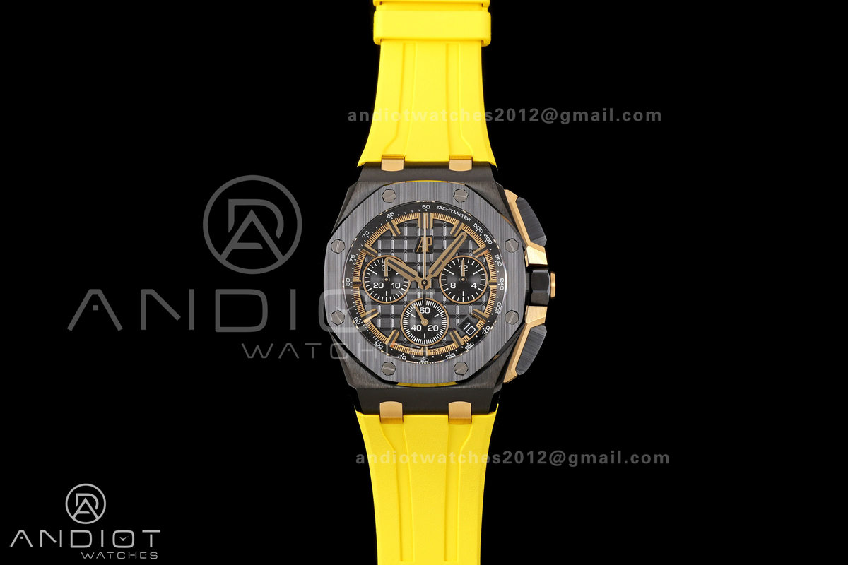 Royal Oak Offshore 26420 Black Ceramic DDF 1:1 Best Edition Black/YG Dial on Yellow Rubber Strap DD4401 Super Clone